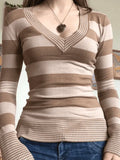 V Neck Striped Knit Top-Outfit