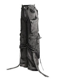 Zingj 2024 New Street Hipster Multi-Pocket Decoration Ribbon Design Sense Jeans Women's Hollow Out Cargo