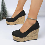 Slope Heel High Heel Single Shoes Women's New Round Head Shallow Thick-Soled Waterproof Table Fashion
