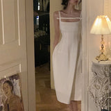 Women Spaghetti Strap Split Black White Dress Elegant Sleeveless Party Sexy Vestidos One Piece