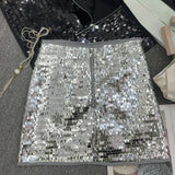 Real Shooting Heavy Industry Flash Shiny Piece High Waist Thin A Short Skirt Picts Anti-Walking Bag Hip Step Skirt