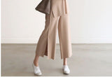 Wind Knitted Set Of Trousers Autumn New V-Neck Top + Open Wide Leg Pants Fashion Temperament