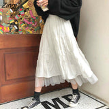 Skirts Women Mesh Lovely Elegant Teens Ulzzang Chic Ruched Club Romantic High Waist Elastic Korean Style College