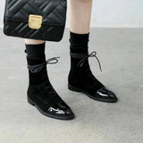 Korea 100 British comfortable tie leather tip low heel Martin boot woman flat bottom short