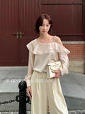Xixi 2025 Autumn White Standard Dingy Temperament Under-Bottom Long-Sleeved Lotus Shirt Shirt Small Shirt Lady