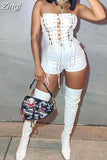 Women Sexy Nightclub Jumpsuit Solid Color Tube-Top Sleeveless Backless Hollow Out Bandage Slim-Fit Bodysuit