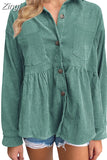 Women's Corduroy Shirt Button Up White Blouses Women Casual Long Sleeve Autumn Elegant Warm Thick Oversized Shirts for