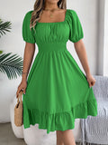 Shooting 2025 Spring And Summer Leisure Side Short Sleeves To Close The Waist Lotus Leaf Side A Dress Women's