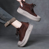Cow Skin Retro Martin Boots Autumn And Winter New Round Head Tie And Ankle Boots Leather Leisure Short Boots