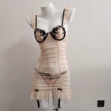 New French High-End Retro Striped Little Breast Sexy Aja Skirt Folds Sexy Pajamas Bagel