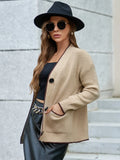 Temperament V-Neck Long-Sleeved Open-Shirted Women's Sweater Bump-Colored Bag Side With Pocket Casual