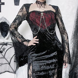 Lace Spliced Cross Dress, Dark Style, Sexy Slimming, Hip Split