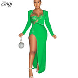 Women Dress Split Out Lace Up Party Night Clubwear Full Sleeve Dresses For Women