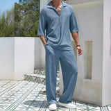 New Commuting Suit Casual Shirt Solid Color Short-Sleeved Trousers Men's Two Casual