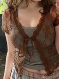 Open Front Lace Long Sleeve Crop