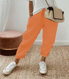 Women Cotton Tample Waist Nine Trousers Casual Women's