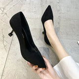High-Heeled Women 2025 New Fine-Heeled Fashion Work Shoes Women's Professional Velvet Single Shoes