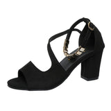 New Word With Roman Coarse Sandals Female Korean Version Of Casual High-Heeled Shoes Beaded Fish Mouth Women Sandals Large