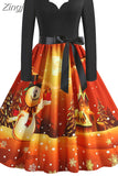 Women Dress Long Sleeve Elegant Vinatge Christmas Party Sundress Winter V Neck New Year Costume Clothing