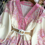 And Summer New French Retro Holiday Style V Neck Lantern Sleeves To Collect Long Print Small