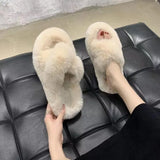 Slippers Women Wear Net Red Code 2025 New Autumn And Winter Warm Wear Cross Fur