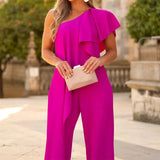 Spot 2025 Summer New Ladies Fashion Solid Color Loose Inclined Shoulder Long