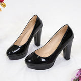 Women's High Heel Single Shoes Thick Heel PU Waterproof Table Four Seasons OL Working Shoes Long-Term