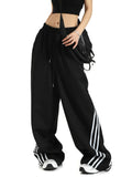 Zingj Striped Black Wide-Leg Sweatpants Female Spring Retro Casual Loose Feeling Drag The Floor Pants
