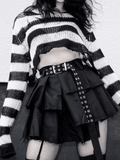 Distressed Striped Crop Sweater- Outfit
