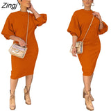 Bohemian O Neck Puff Sleeve Pleated Sundress Women Sexy Casual Solid Dress Party Fashion Vintage