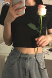 Sleeve T-shirts women solid cropped tops sexy stylish harajuku streetwear girls cool loose all-match korean style