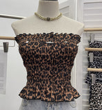 Real Shooting Hot Leopard Tectar Waistcoat Woman In Summer With A Short Shoulder Wrapped Breast Wrinkle Sleeveless Top