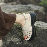 Cowhicked Woven Woven Pine Cake Thick-Soled Sandals Women's Summer New Catch Height Roman