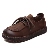 Layer Of Cow Leather Hand-Retro Single Shoe Women 2025 Spring New Comfortable Soft-Soled Casual Shoes Round Leather Women's