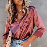 en Satin pour femmes, chemise décontractée à manches longues, hauts de bureau, Blouses d'été blanches, vêtements amples, collection printemps
