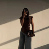 New Women's Fashion Asymmetric Folding Decoration Shoulderless Sleeveless Top