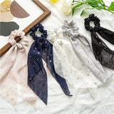 Bow Long Ribbon Hair Scrunchie Chiffon Floral Print Sweet Elastic Hair Band Ponytail Hair Scarf Hair Tie Hair