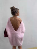 2025 Fashion Sweet Lazy Long Sleeves And Rolled Back Knitted Sweater Women