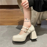 Coarse Square Head Small Leather Shoes Women 44 Large Spring And Autumn New Mary Jane French High Heel Single