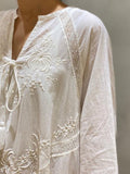 Solid Long Dress Women Loose Embroidered White Dress Female V Neck Lace Up Dress Ladies Elegant Beach Dress