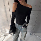 Zingj Women's Wear 2024 Autumn And Winter New Sexy Diagonal Collar Solid Color Slim And Versatile Knit Long Sleeve Bottom