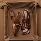 Brown Low-Heeled Toe Sandals Women In The Spring And Summer Of 2025 New Fashion Large-Size Flat Bottom Casual Roman
