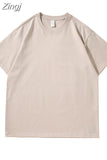 Summer Oversized T-shirt For Women 220G Loose Short Sleeve Tees Solid Casual Basic Cotton T Shirts For Women