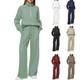 Women's Two-Piece Set Of Half Zipper Sweatshirt Wide Leg Sweatpants Casual Suit