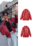 And Autumn And Winter 2025 New Women's Fashion Red PU Jacket Locomotive