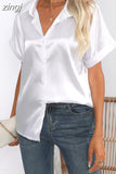 Women Shirt Short Sleeve Women Blouse Satin Loose Women Tops 2023 New Fashion Women Clothing OL Oversized White Shirt