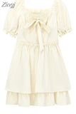 Collar Dress For Women Clothes 2023 Elegant Bow Agaric Lace Short Sleeve 2023 Summer A-line Dress High Waist Midi