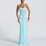 New Female Temperament Folding With Long Skirt Fashion Hanging Neck Sexy Bag Hip Dress