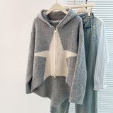 Design Sense Of The Star Short-Sleeved Hooded Knitted Sweater Women's Autumn And Winter Slim
