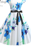 Women Short Sleeve Print Vintage Halloween Party Midi 50s 60s Casual Elegant Summer Floral Dresses Robe Femme